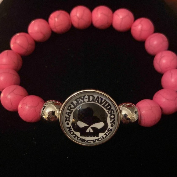 Harley-Davidson Jewelry - - HD Pink Beaded Willie G Bracelet